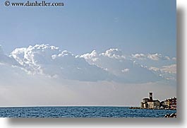clouds, europe, from, horizontal, ocean, piran, pirano, shoreline, slovenia, views, water, photograph