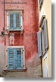 blues, europe, pirano, red, slovenia, vertical, walls, windows, photograph