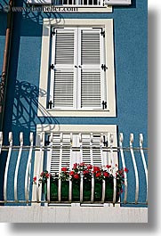 balconies, europe, flowers, pirano, slovenia, vertical, windows, photograph