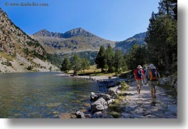 activities, aiguestortes hike, europe, hikers, hiking, horizontal, mountains, nature, paths, people, rivers, spain, photograph