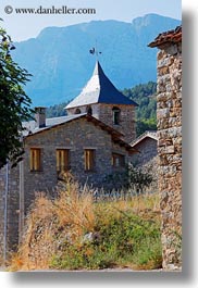 ansovell, belfry, churches, europe, houses, mountains, nature, spain, vertical, photograph