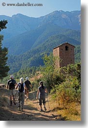activities, ansovell, belfry, europe, hikers, hiking, mountains, nature, people, spain, vertical, photograph