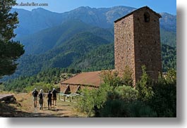activities, ansovell, belfry, europe, hikers, hiking, horizontal, mountains, nature, people, spain, photograph