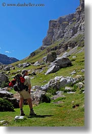 activities, europe, hikers, hiking, mountains, nature, ordesa, people, spain, valley, vertical, photograph