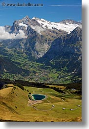 clouds, europe, grindelwald, lakes, mountains, nature, sky, snowcaps, switzerland, vertical, photograph
