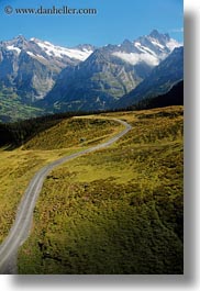 europe, grindelwald, mountains, nature, roads, snowcaps, switzerland, vertical, photograph