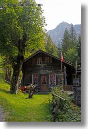 europe, gasterntal valley, houses, kandersteg, mountains, swiss, switzerland, vertical, photograph