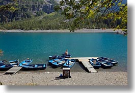 blues, boats, europe, horizontal, kandersteg, lake oeschinensee, lakes, switzerland, photograph