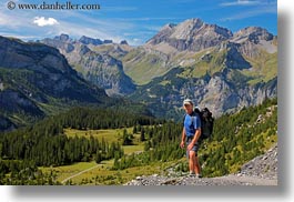 europe, hikers, horizontal, kandersteg, lake oeschinensee, landscapes, mark, men, mountains, people, switzerland, photograph