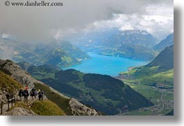 europe, hikers, horizontal, lakeview, lucerne, mt pilatus, switzerland, photograph
