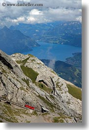 clouds, europe, lakeview, lucerne, mt pilatus, nature, red, sky, switzerland, trains, tram, vertical, photograph