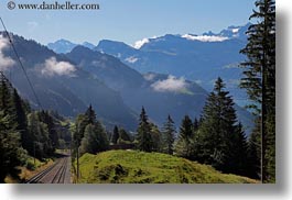 europe, horizontal, lucerne, mountains, mt rigi, nature, railroad, snowcaps, switzerland, tracks, photograph