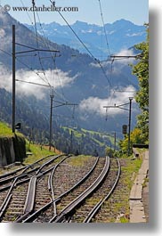europe, lucerne, mountains, mt rigi, railroad, switzerland, tracks, vertical, photograph