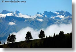 clouds, europe, fog, horizontal, lucerne, mountains, mt rigi, nature, sky, snowcaps, switzerland, trees, photograph