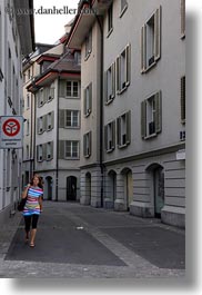 colorful, europe, lucerne, monochrome, people, streets, switzerland, vertical, womens, photograph