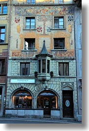 buildings, europe, frescoes, lucerne, switzerland, towns, vertical, photograph