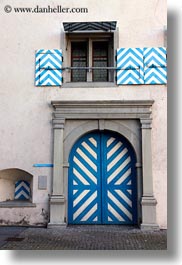 blues, doors, europe, lucerne, stripes, switzerland, towns, vertical, white, windows, photograph
