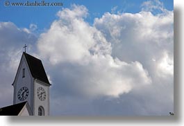 churches, clocks, clouds, europe, horizontal, lucerne, nature, sky, switzerland, towers, towns, photograph