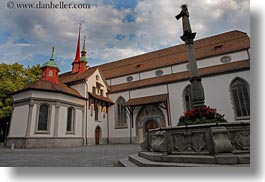 buildings, churches, europe, fountains, horizontal, lucerne, religious, structures, switzerland, towns, photograph