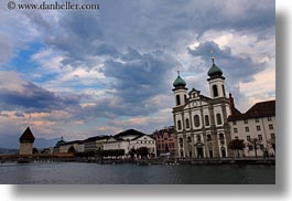 churches, clouds, europe, horizontal, lucerne, nature, rivers, sky, switzerland, towns, photograph