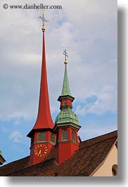 churches, clocks, europe, lucerne, steeples, switzerland, towns, vertical, photograph
