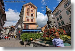 boys, buildings, childrens, clouds, europe, flowers, fountains, horizontal, lucerne, nature, people, sky, switzerland, towns, photograph