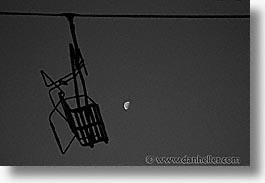 black and white, chairlift, europe, horizontal, moon, switzerland, photograph