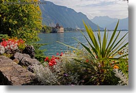 castles, chateau de chillon, chillon, europe, horizontal, montreaux, plants, switzerland, photograph