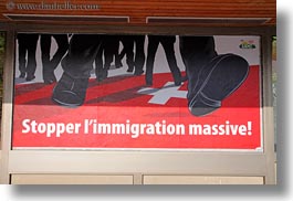 europe, horizontal, immigration, mass, montreaux, posters, stop, switzerland, photograph