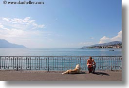 clouds, dogs, emotions, europe, horizontal, lakes, montreaux, nature, people, sky, solitude, switzerland, womens, photograph