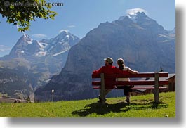 benches, couples, emotions, europe, hikers, horizontal, men, mountains, murren, nature, people, snowcaps, solitude, switzerland, womens, photograph