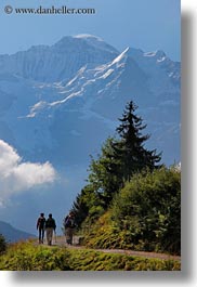 couples, europe, hikers, hiking, mountains, murren, nature, people, silhouettes, snowcaps, switzerland, vertical, photograph