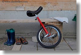 europe, horizontal, murren, red, shoes, switzerland, unicycle, photograph
