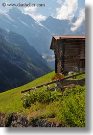 barn, clouds, europe, mountains, murren, nature, scenics, sky, switzerland, vertical, photograph