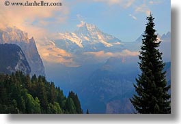 clouds, europe, horizontal, jungfrau, mountains, murren, nature, scenics, sky, snowcaps, sunsets, switzerland, photograph