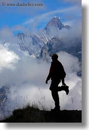 clouds, europe, hikers, men, mountains, nature, people, roberts, silhouettes, sky, snowcaps, switzerland, vertical, wt people, photograph