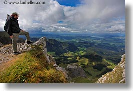 clouds, europe, hikers, horizontal, landscapes, men, mountains, nature, overlooking, people, roberts, sky, snowcaps, sommer, switzerland, wt people, photograph