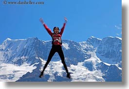 emotions, europe, happy, horizontal, jumping, mountains, nature, people, smiles, snowcaps, switzerland, victoria, womens, wt people, photograph
