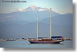 boats, cevri hasan, europe, gulet, horizontal, mountains, schooner, turkeys, photograph