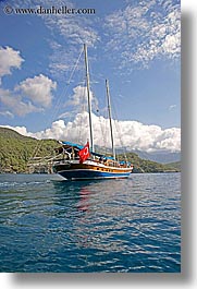 boats, cevri hasan, clouds, europe, flags, gulet, schooner, sunny, turkeys, vertical, photograph