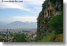 cityscapes, escarpment, europe, fethiye, horizontal, mountains, tombs, turkeys, photograph