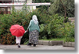 europe, fethiye, girls, grandmother, horizontal, red, turkeys, umbrellas, photograph