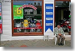 europe, fethiye, horizontal, men, motorcycles, old, stores, turkeys, photograph