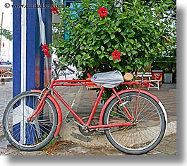 bicycles, europe, fethiye, hibiscus, horizontal, red, turkeys, photograph