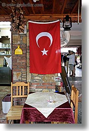 dining, europe, fethiye, flags, tables, turkeys, turkish, vertical, photograph