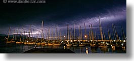 boats, dusk, europe, finike, harbor, horizontal, lightning, panoramic, slow exposure, storm, turkeys, photograph