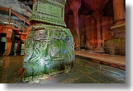 basilica cistern, europe, heads, horizontal, istanbul, long exposure, stones, turkeys, photograph