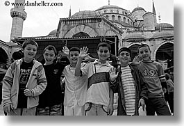 black and white, blue mosque, boys, childrens, europe, horizontal, istanbul, mosques, religious, turkeys, turkish, photograph