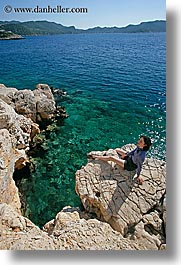 blues, europe, kas, lori, ocean, overlooking, rocks, tourists, turkeys, vertical, water, womens, photograph