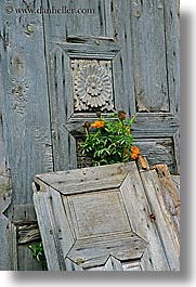 doors, europe, flowers, kaya koy, old, turkeys, vertical, woods, photograph